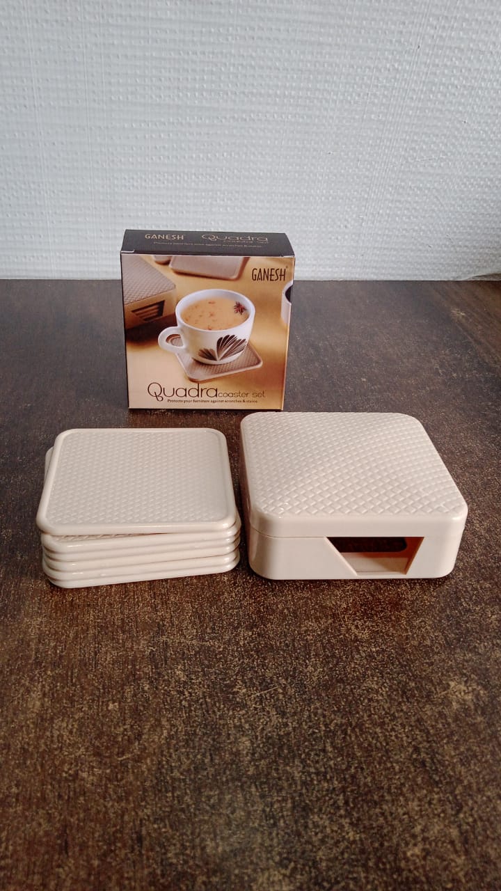 Set of six Wukusy Ganesh-themed square coasters with a storage box for home and kitchen use.