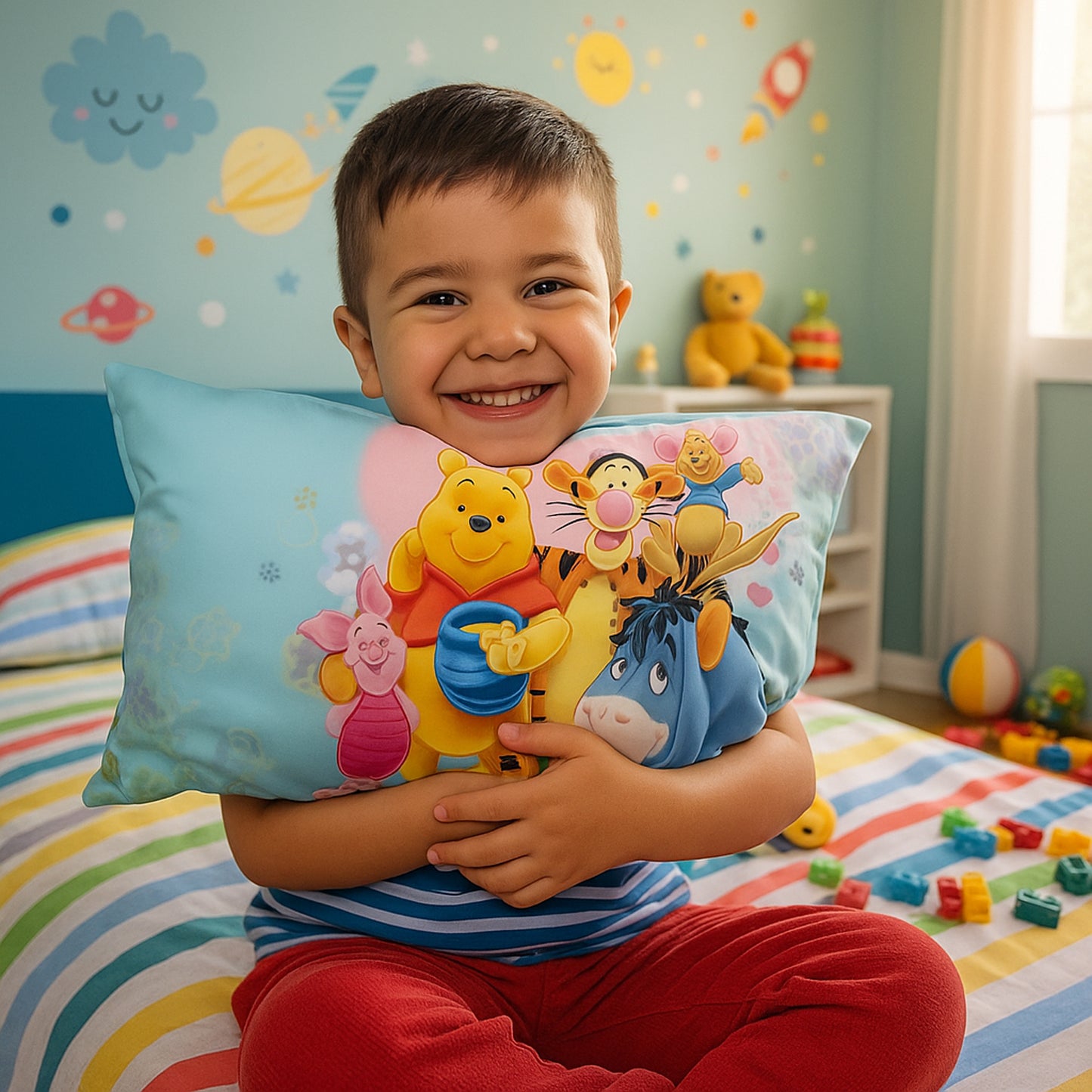 Wukusy soft plush cartoon character kids pillow, 40x25 cm, cozy plush fabric, designed for children’s comfort and playful decor.