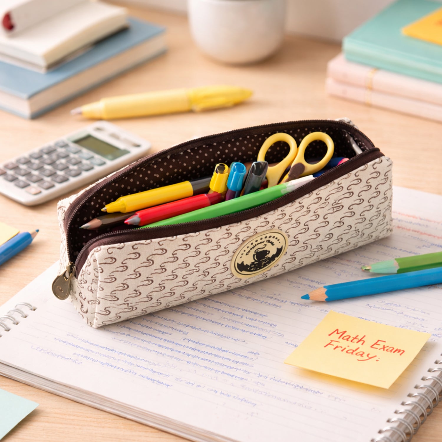Wukusy multipurpose zipper pencil pouch with a black fabric exterior and zipper closure, suitable for stationery and accessories.
