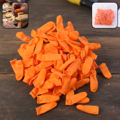 Set of 100 Wukusy multipurpose protective finger covers, made of flexible material for finger protection and hygiene.