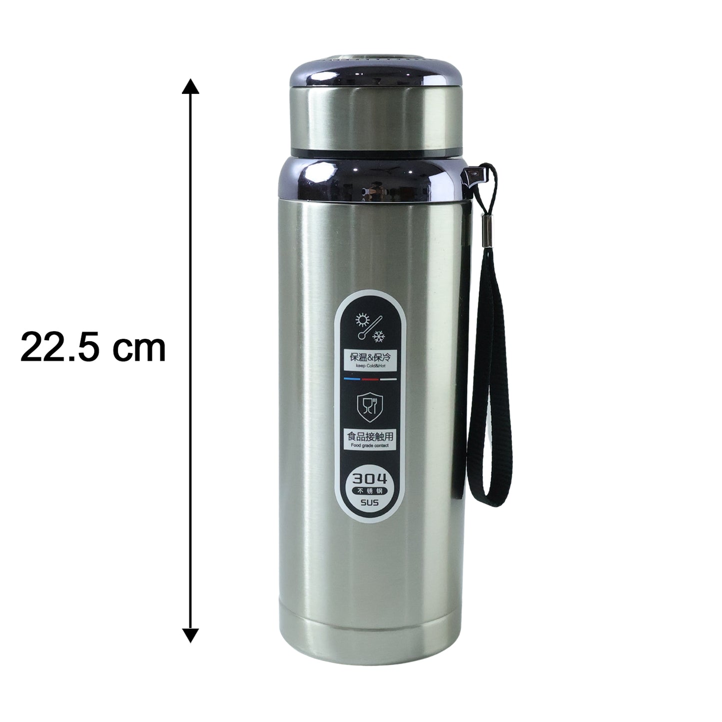 Stainless steel vacuum insulated water bottle from Wukusy, 600ml capacity, with a sleek design and secure screw-on lid.