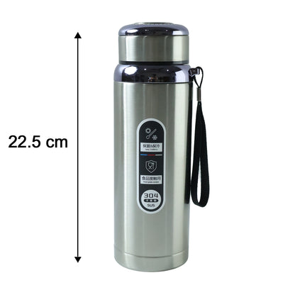 Stainless steel vacuum insulated water bottle from Wukusy, 600ml capacity, with a sleek design and secure screw-on lid.