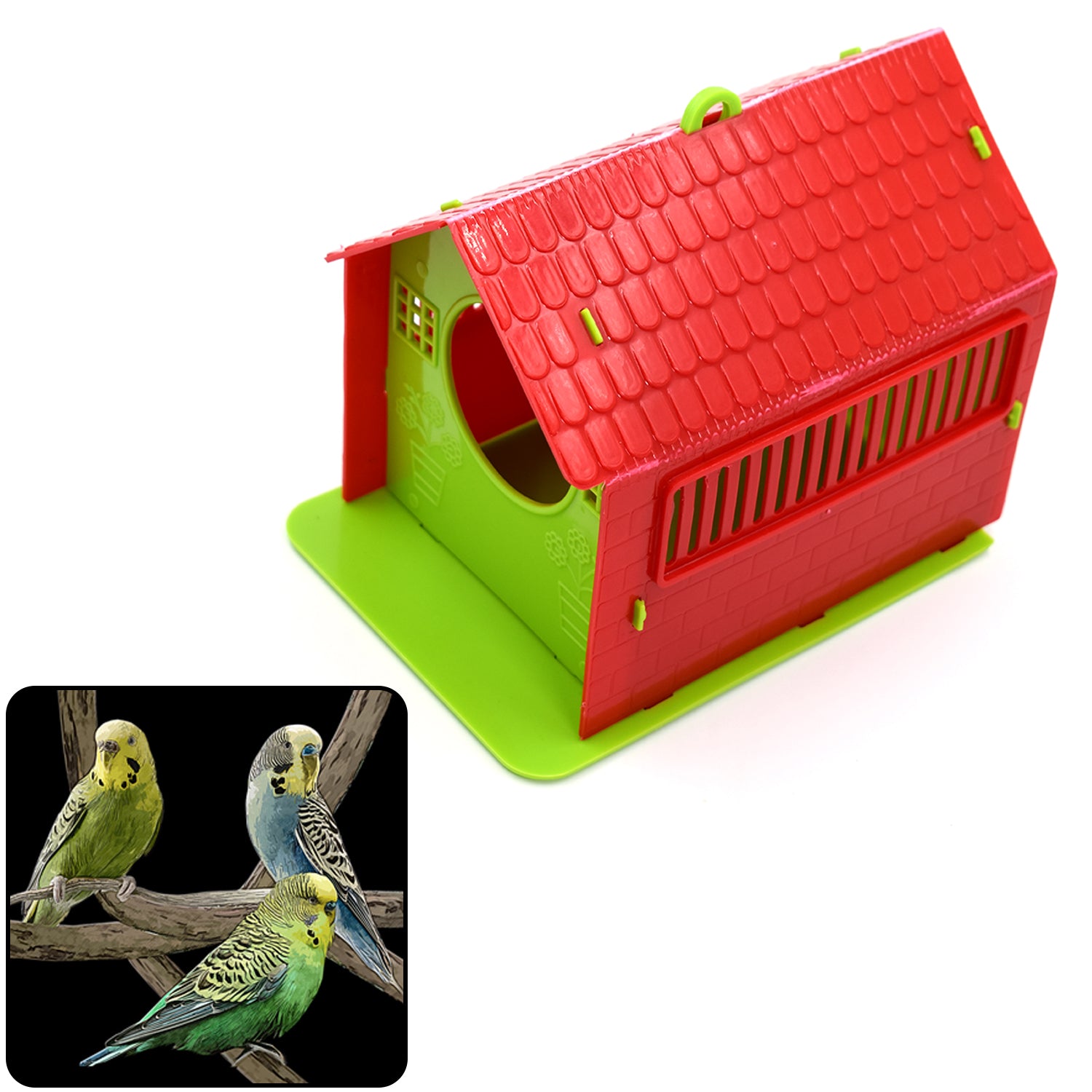Wukusy small bird house, outdoor bird shelter made of wood, with entry hole and roof, designed for garden birds.