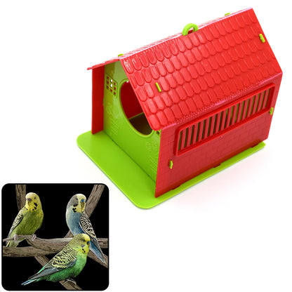 Wukusy small bird house, outdoor bird shelter made of wood, with entry hole and roof, designed for garden birds.