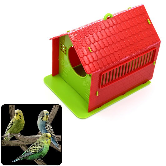 Wukusy small bird house, outdoor bird shelter made of wood, with entry hole and roof, designed for garden birds.