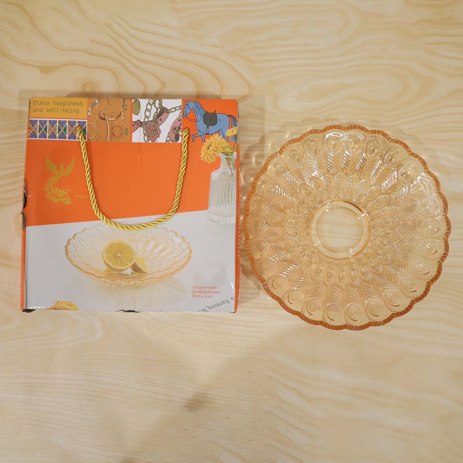 Wukusy glass round serving plate, 23x23 cm, decorative fruit and snack platter, clear transparent glass with smooth edges
