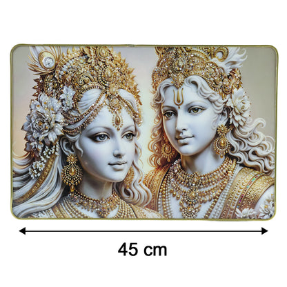 Elegant Radha Krishna wall art frame in gold finish, 45x30 cm, featuring intricate Hindu deity design by Wukusy.
