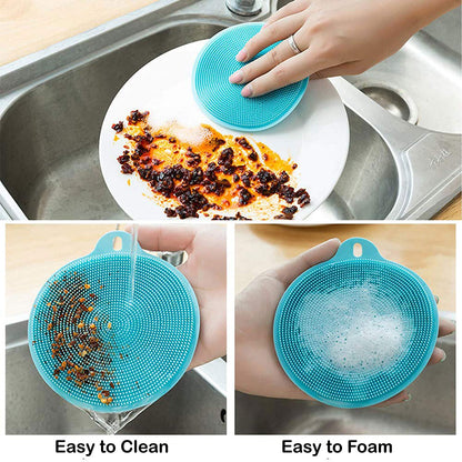Wukusy silicone dish scrubber sponge in mixed colors, mildew-free and non-stick for kitchen cleaning.