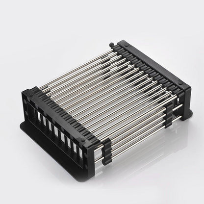 Wukusy 2189 stainless steel expandable kitchen sink dish drainer with multiple slots for drying dishes and utensils