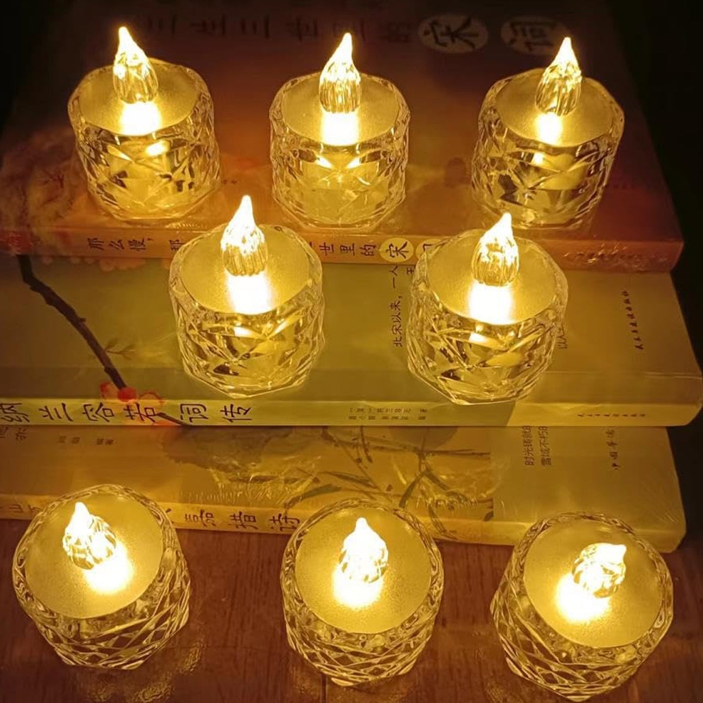 Set of 24 Wukusy flameless acrylic LED tea light candles, transparent decorative candles for home decor, Diwali, Christmas, and festivals