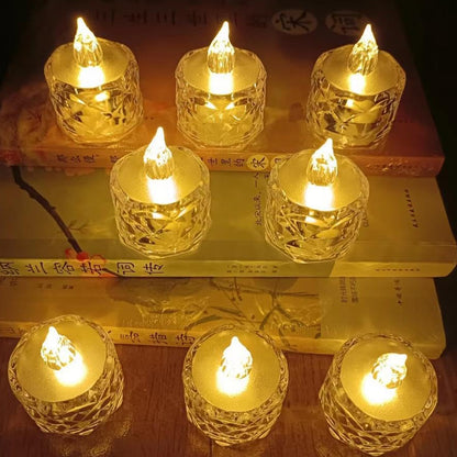 Set of 24 Wukusy flameless acrylic LED tea light candles, transparent decorative candles for home decor, Diwali, Christmas, and festivals