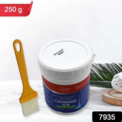 Wukusy 7935 transparent waterproof glue with brush, 250g, used for sealing outdoor bathroom wall tiles, roofs, and windows.