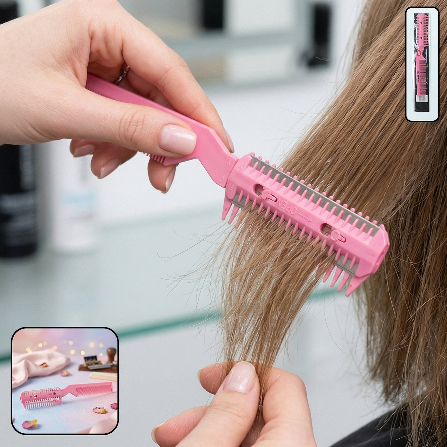 Professional Wukusy double-sided hair thinning comb for precise hair cutting and styling, featuring fine and wide teeth.