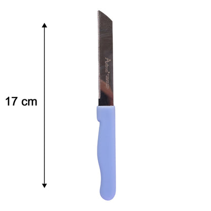 Wukusy 12-piece kitchen knife set with stainless steel blades and plastic handles, includes vegetable and fruit knives.