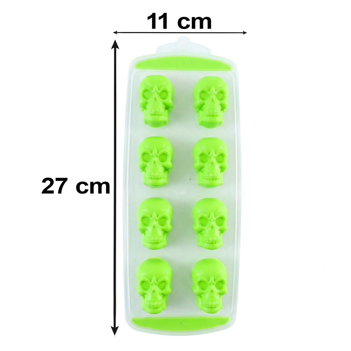 Wukusy plastic ice cube tray with 8 skull-shaped molds and lid, perfect for freezer ice cubes and creative chilling.