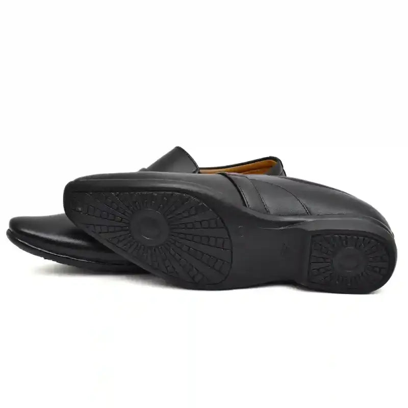 Black Ekom men's formal moccasin shoes, stylish office footwear for men and boys, designed for casual and semi-formal wear.