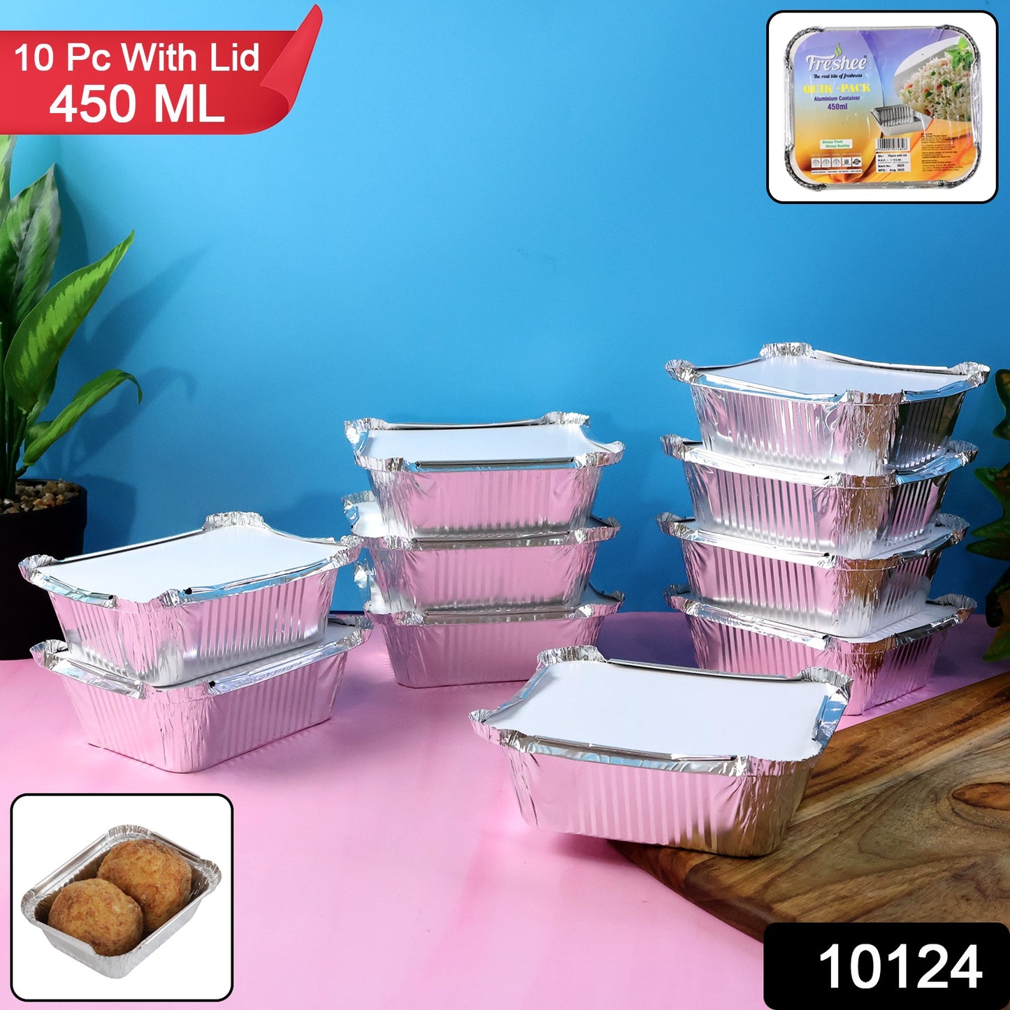 Set of 10 Wukusy aluminium food containers with lids, 450 ml capacity, ideal for storing and organizing kitchen meals.
