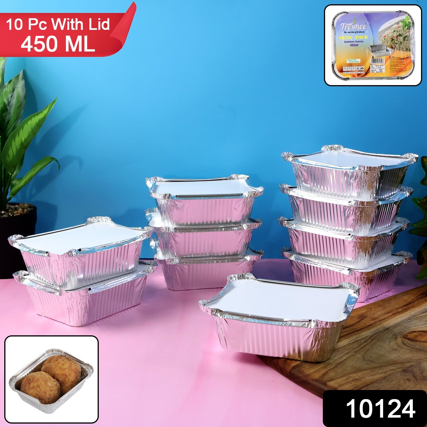 Set of 10 Wukusy aluminium food containers with lids, 450 ml capacity, ideal for storing and organizing kitchen meals.