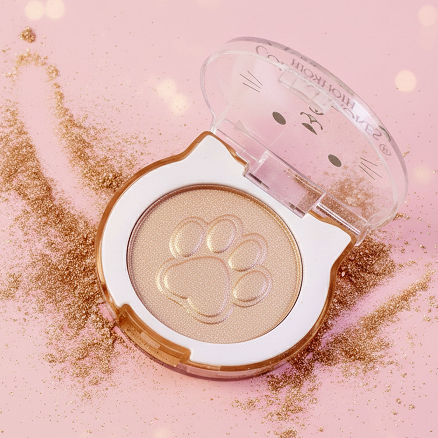 Wukusy Premium Color Strokes Shimmer Highlighter in open compact, showing vibrant, shimmering shades for highlighting and glow.