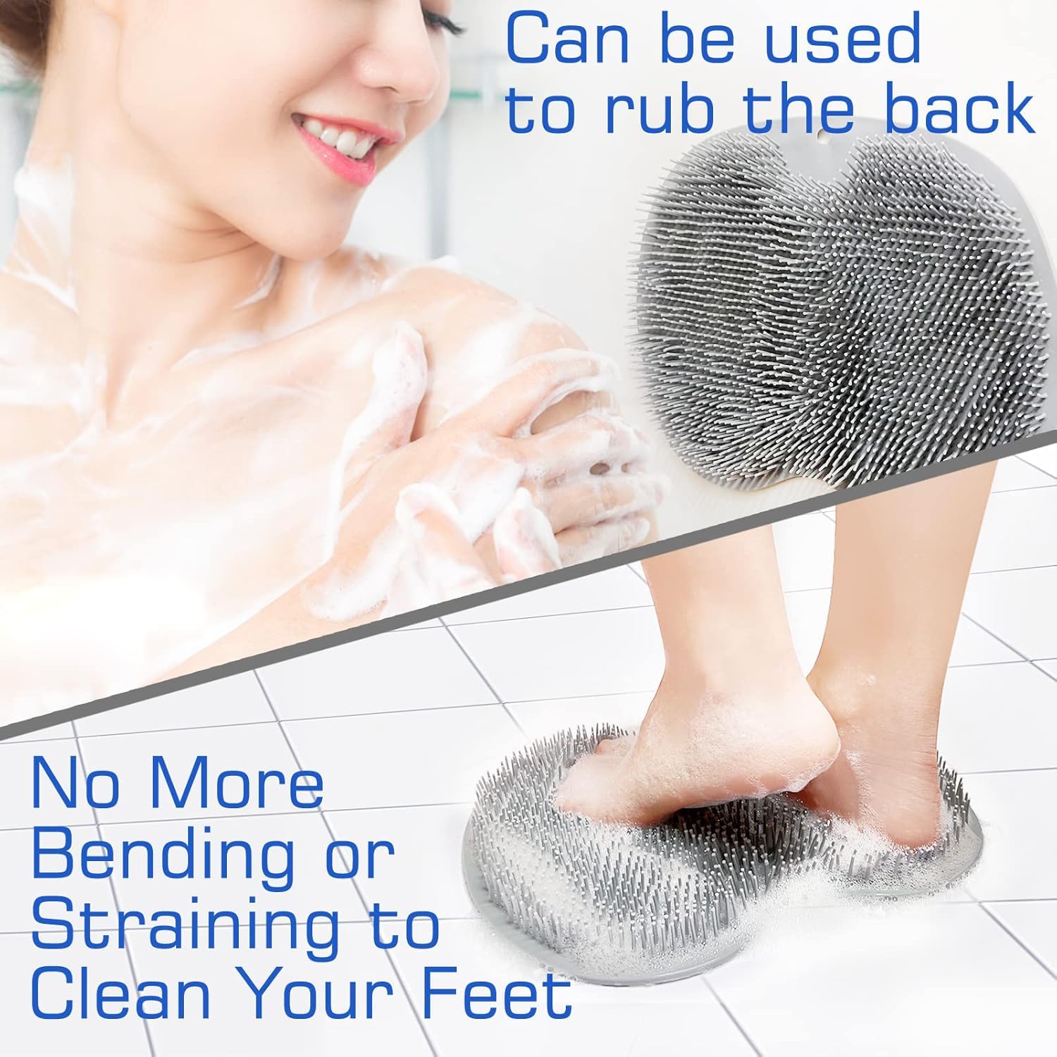 Wukusy silicone bathroom foot cleaning scrubber mat, 27x20 cm, with textured surface for foot scrubbing and hygiene.