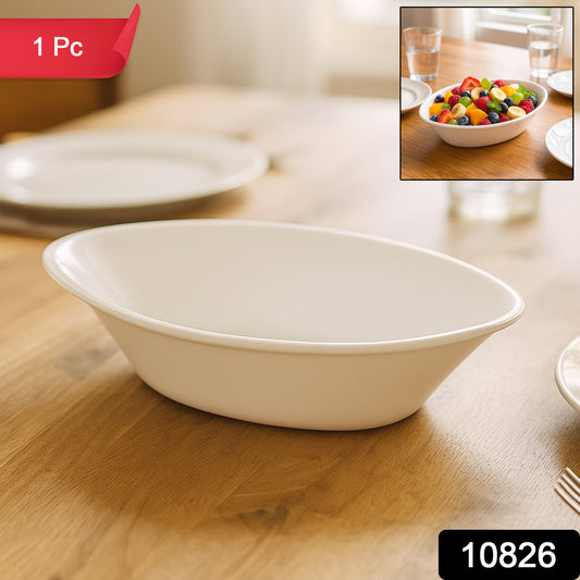 White Plastic Marin Serving Bowl by Wukusy, elegant oval deep bowl ideal for serving salads or side dishes.
