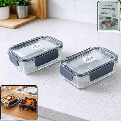 Wukusy airtight sealed food storage container set with two 350ml containers, featuring clear plastic lids and secure sealing.