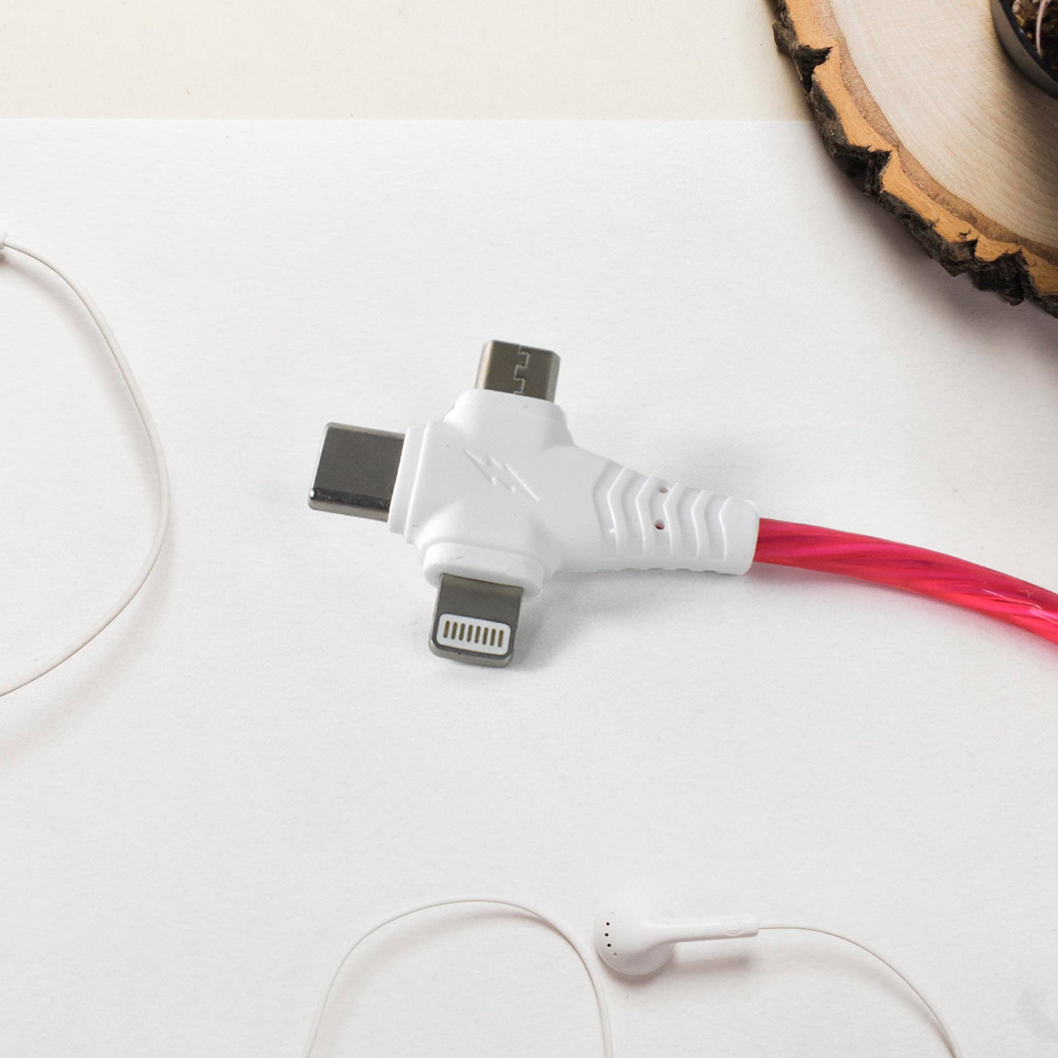 Wukusy 3-in-1 charging cable with light-up fast charger and versatile lighting connector for electronic devices.