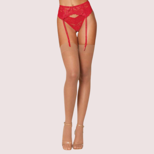 Snazzyway Rouge Seduction lace garter belt with intricate lace design and adjustable straps, stylish and alluring lingerie accessory.