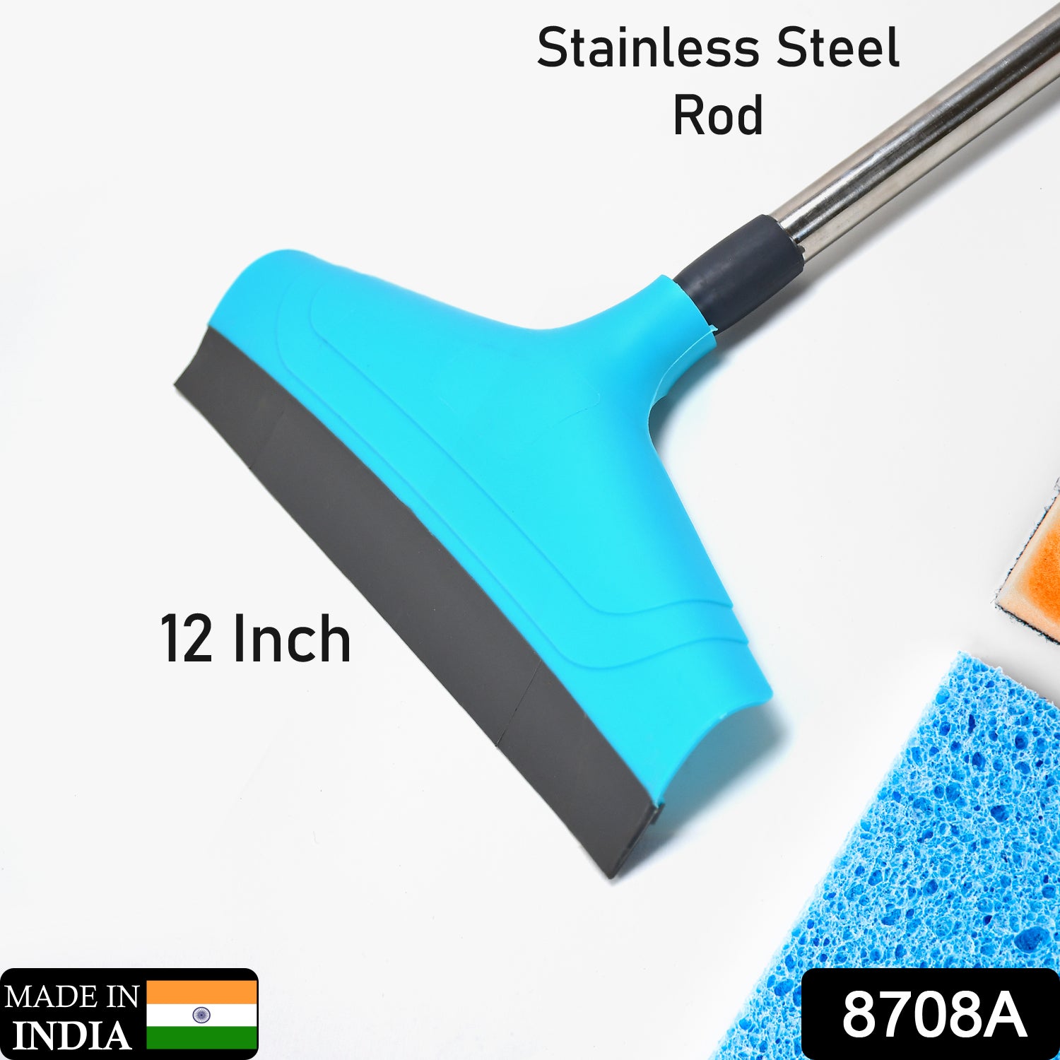 Wukusy 12-inch telescopic bathroom wiper with adjustable handle, suitable for cleaning mirrors and glass surfaces.