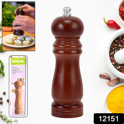 Wooden Wukusy 8-inch pepper mill with a classic design, perfect for grinding fresh pepper in the kitchen.