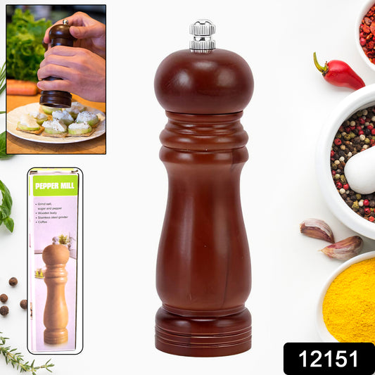 Wooden Wukusy 8-inch pepper mill with a classic design, perfect for grinding fresh pepper in the kitchen.