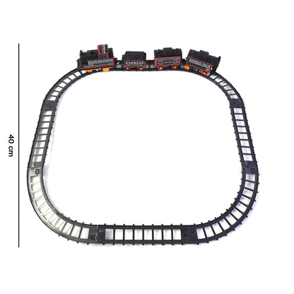 Wukusy Battery Opera Express Train Track Play Set featuring lights and sounds, with colorful train and track components on a play surface.