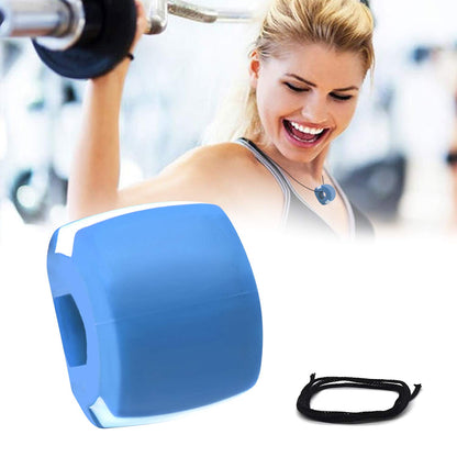 Dark blue Wukusy jaw exerciser for strengthening jaw muscles and achieving a sharp, chiseled jawline at home.