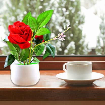 Artificial rose flower plant in a pot, perfect for home or office decor, by Wukusy, ideal as a gift or stylish decoration.
