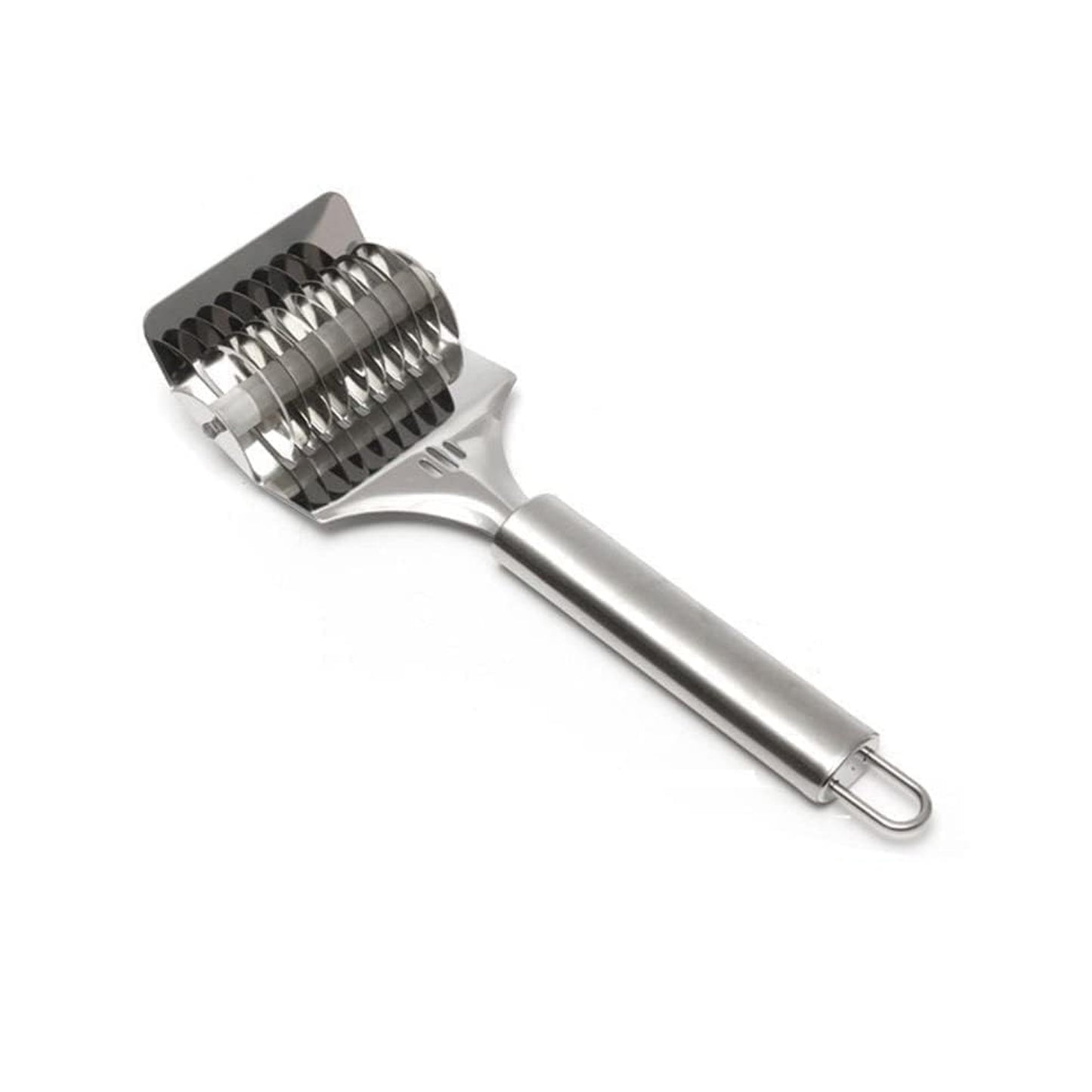 Wukusy stainless steel multi-blade dough cutter with B-grade quality, featuring several sharp blades for precise dough cutting.