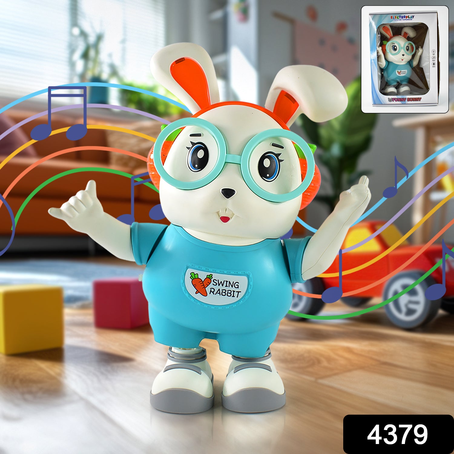 Wukusy Swing Rabbit Musical Dancing Toy with lights and sounds, interactive bunny plush for children, battery not included.