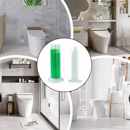Wukusy automatic toilet cleaning gel dispenser mounted near toilet bowl with cleaning gel container attached.