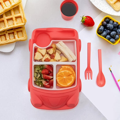 Kids car-shaped plates, cup, lunch box, and dinnerware set by Wukusy, includes 4-piece set with 1000ml lunch box for children.