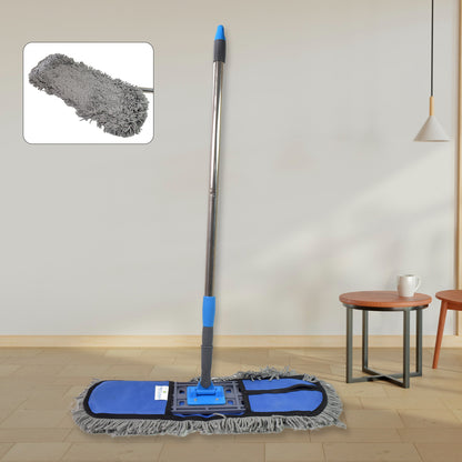 Wukusy wet and dry cotton pad floor mop with long aluminum handle for office cleaning, large size for efficient mopping and drying.