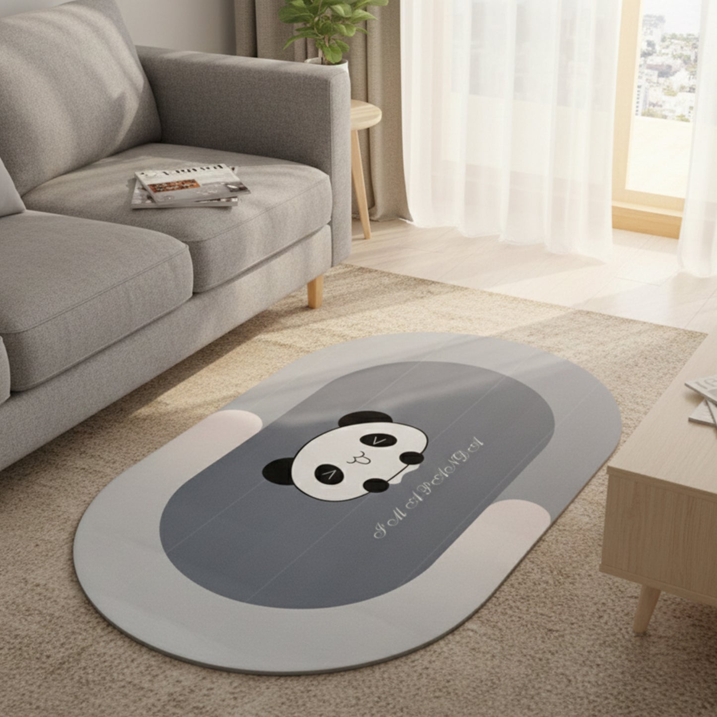 Wukusy anti-slip cartoon panda printed bathroom floor mat, 89x59 cm, featuring a cute panda design on soft, absorbent fabric.