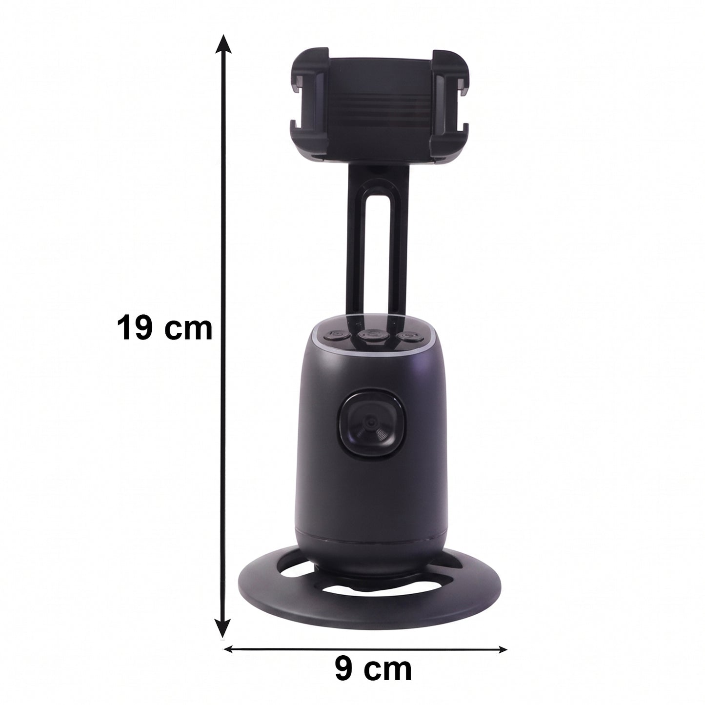 Wukusy Smart AI auto face tracking mobile holder mounted on a car dashboard holding a smartphone, with sleek black design visible.