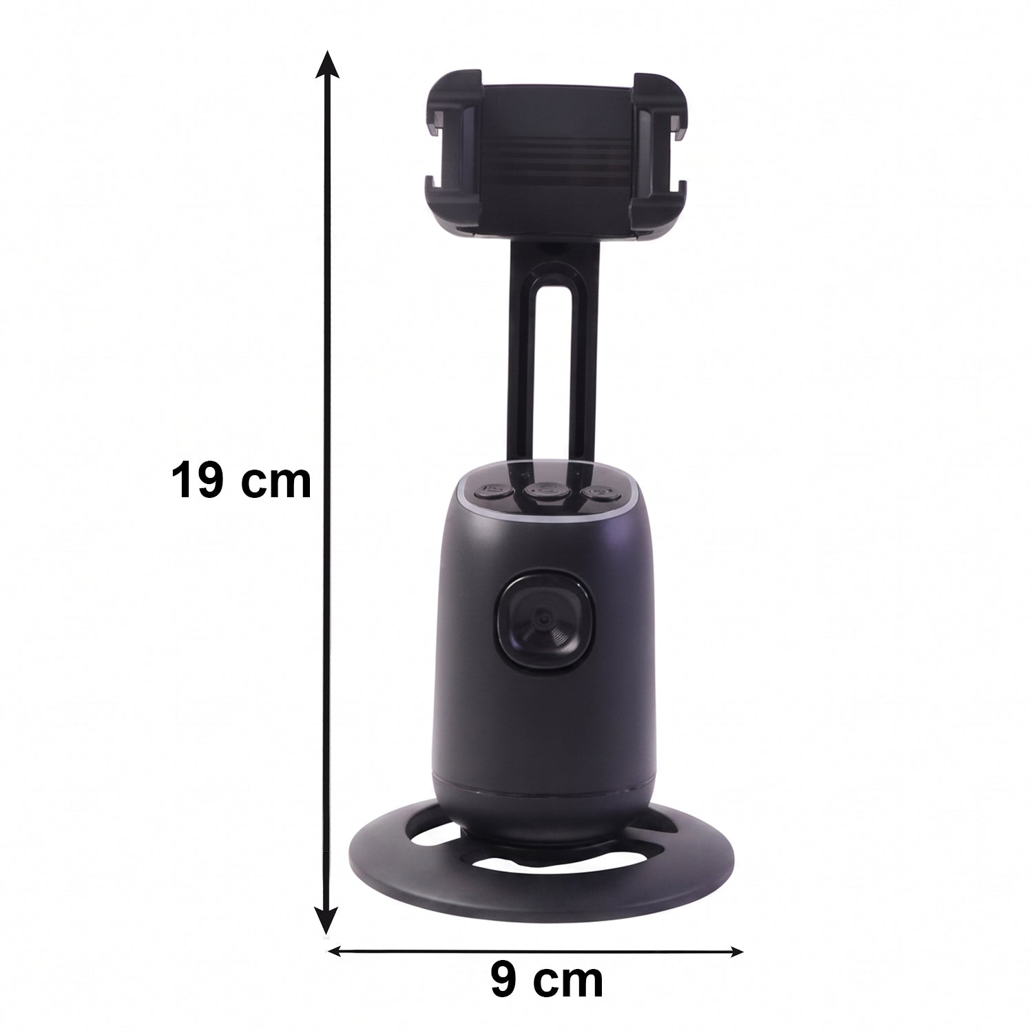 Wukusy Smart AI auto face tracking mobile holder mounted on a car dashboard holding a smartphone, with sleek black design visible.