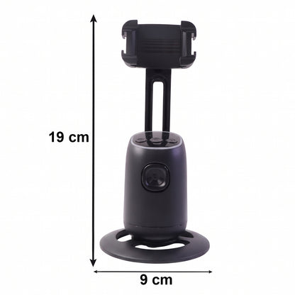 Wukusy Smart AI auto face tracking mobile holder mounted on a car dashboard holding a smartphone, with sleek black design visible.