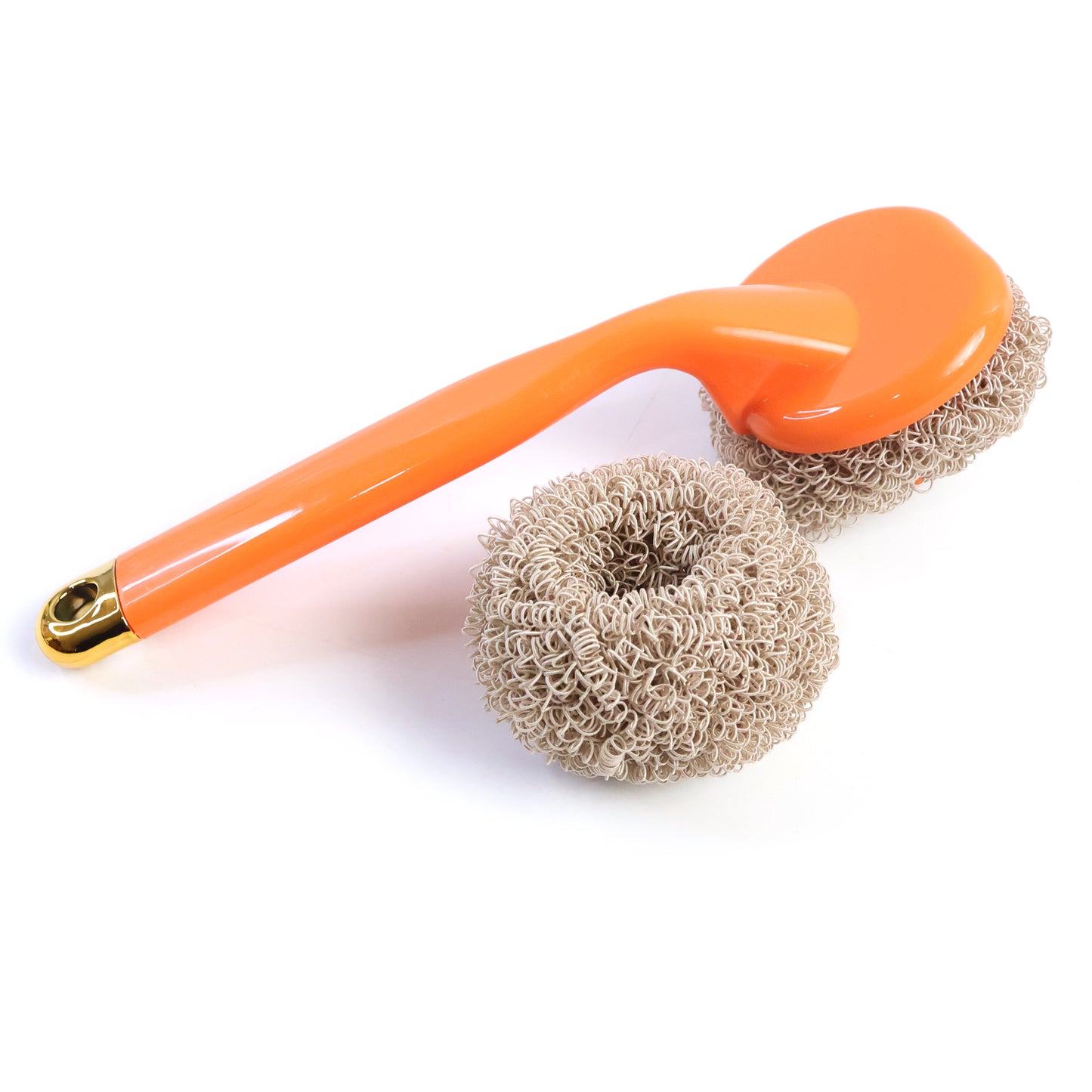 Wukusy heavy duty cleaning scrubber set with long handle, durable brushes for tough scrubbing tasks, shown with multiple cleaning tools.