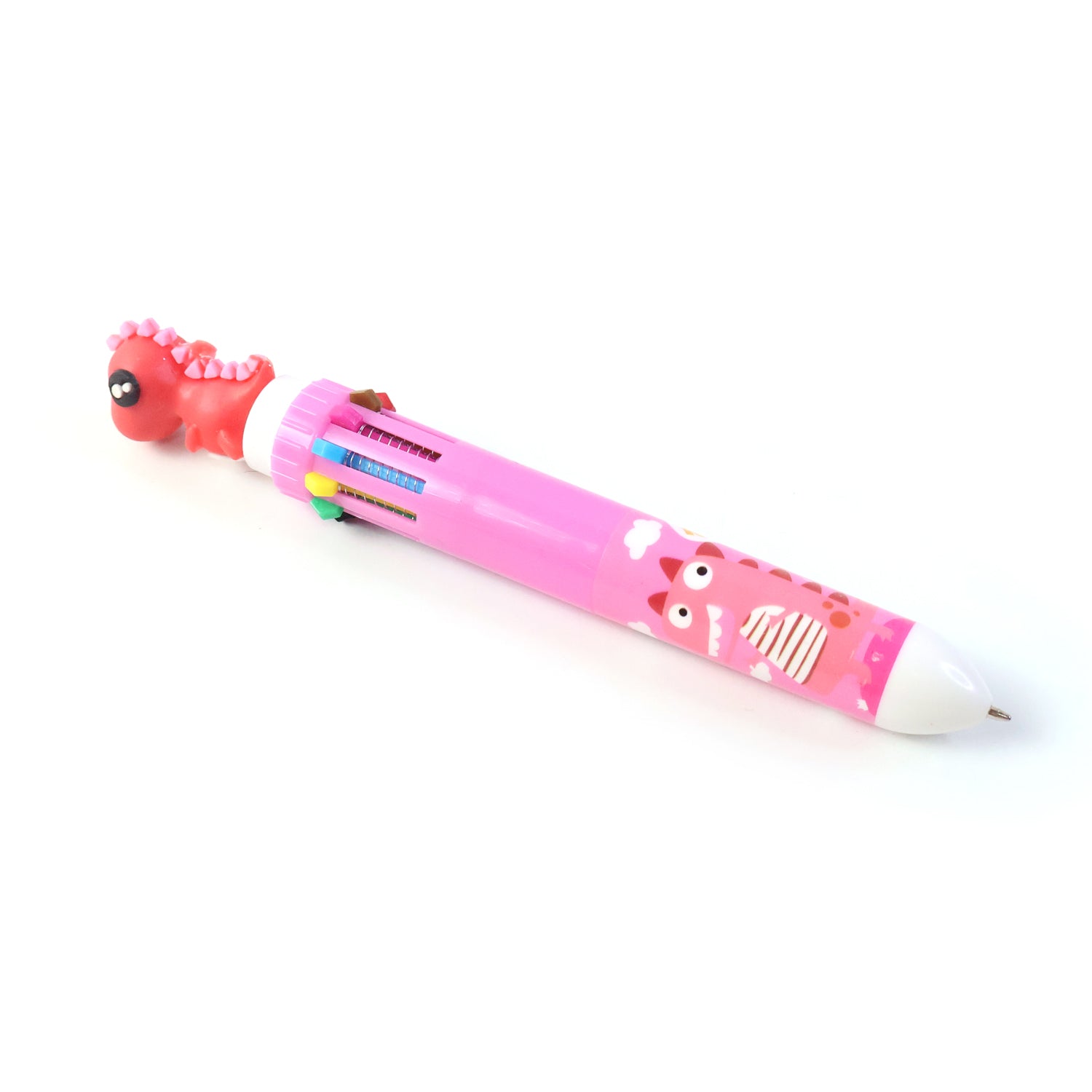 Wukusy cute character design 10-in-1 multicolor ball pen with multiple ink colors and playful character illustrations.