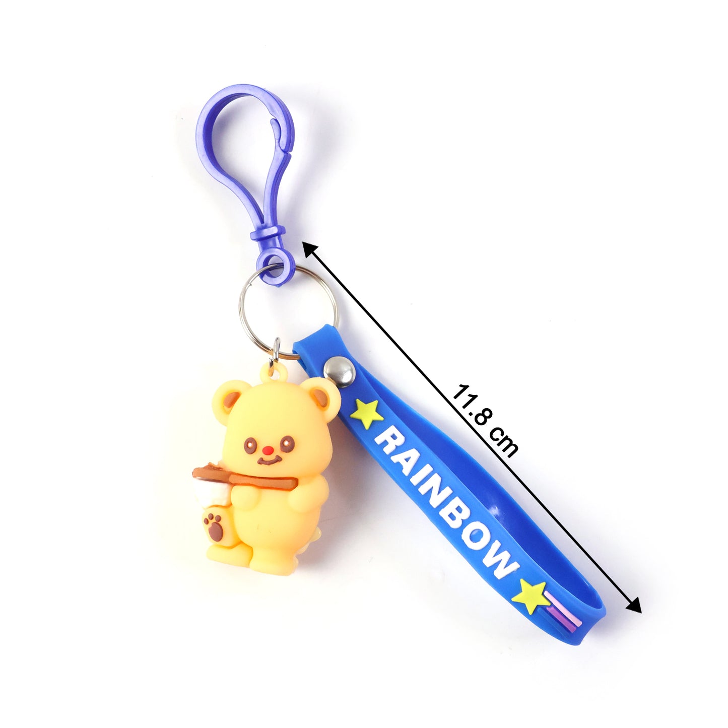 Cute bear character keychain from Wukusy featuring a soft plush bear with a small loop for attaching to bags or keys.