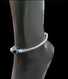 Silver-plated evil eye women anklet with adjustable chain and agate stone, featuring a trendy jewelry design by Ekom.