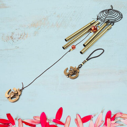 Wukusy outdoor hanging wind chime with a dragonfly design, featuring metal tubes and colorful accents for garden decor.