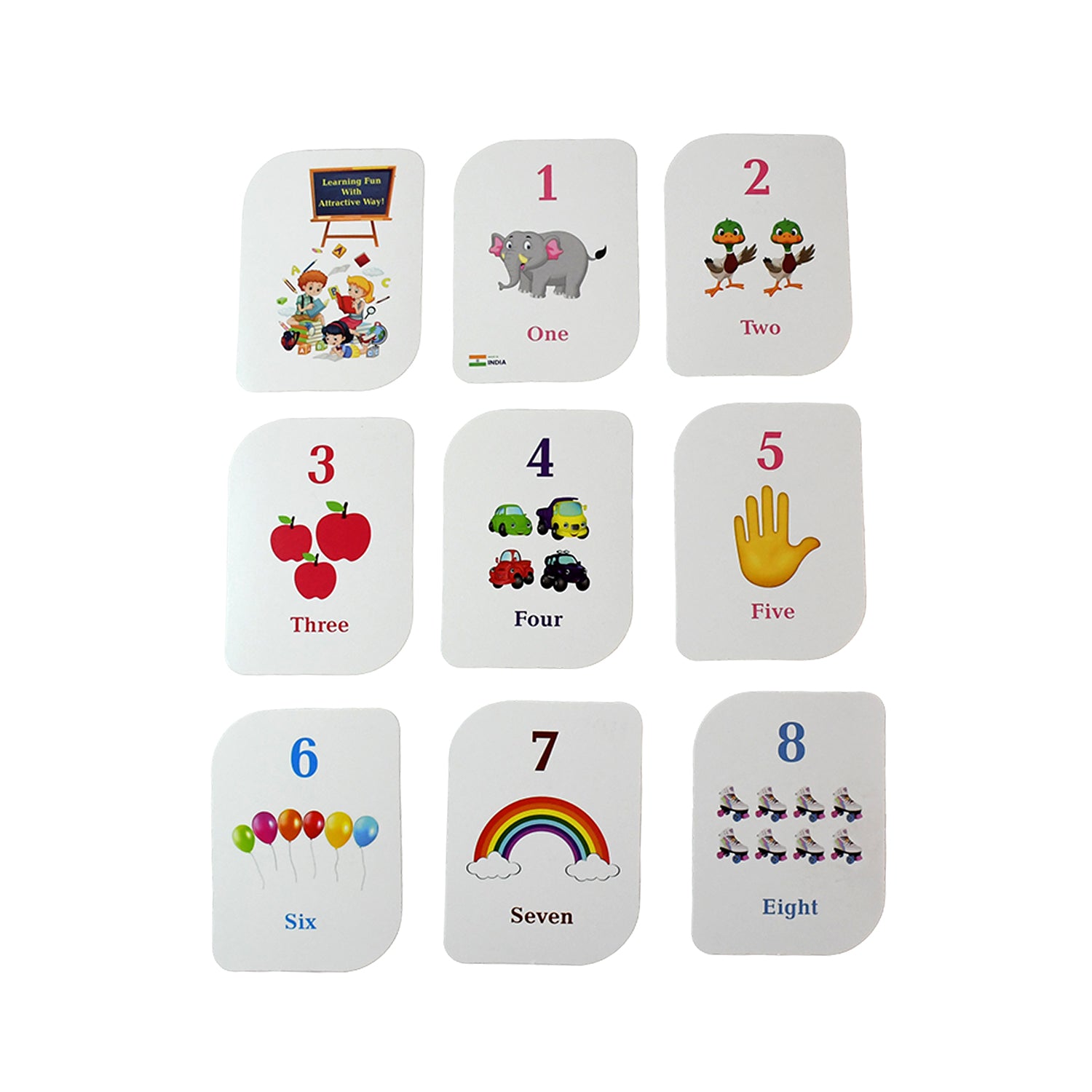 Wukusy Kid Kraft Early Learner 32-piece number flashcard set for kids with colorful number images and educational toy design.