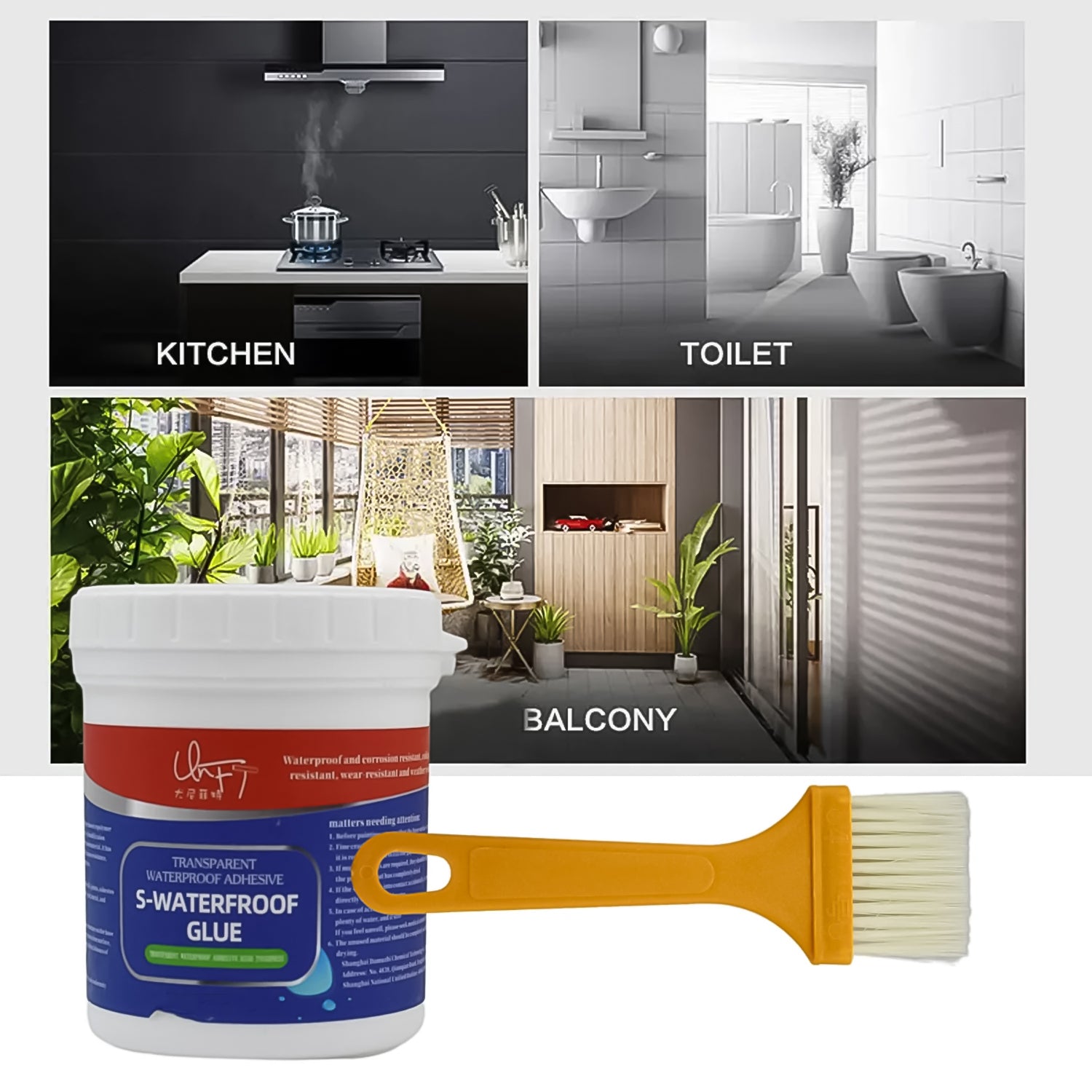 Wukusy 7935 transparent waterproof glue with brush, 250g, for outdoor bathroom wall, roof, window sealing, leak protection, gel sealant